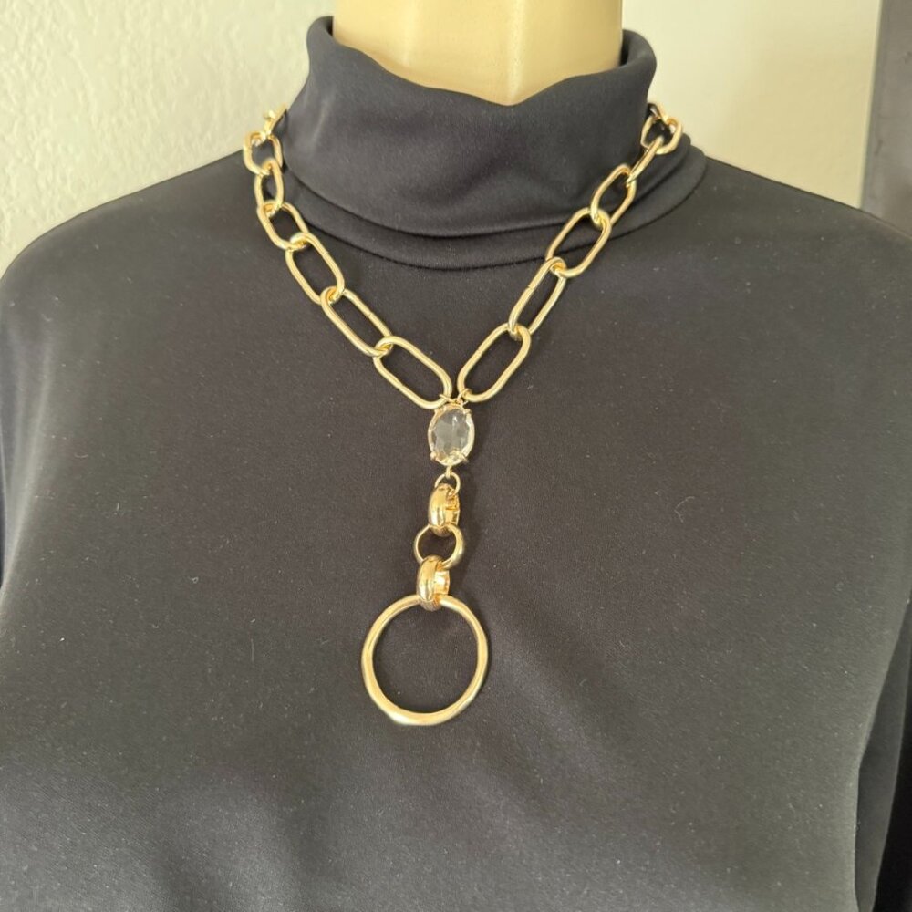 #14 garden party costume jewelry / 20" spectacle holder gold link chain